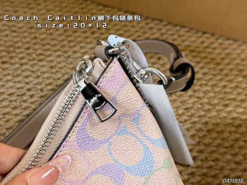 Coach Caitlin Pastel rainbow signature monogram on pink base crossbody — Premium Replica