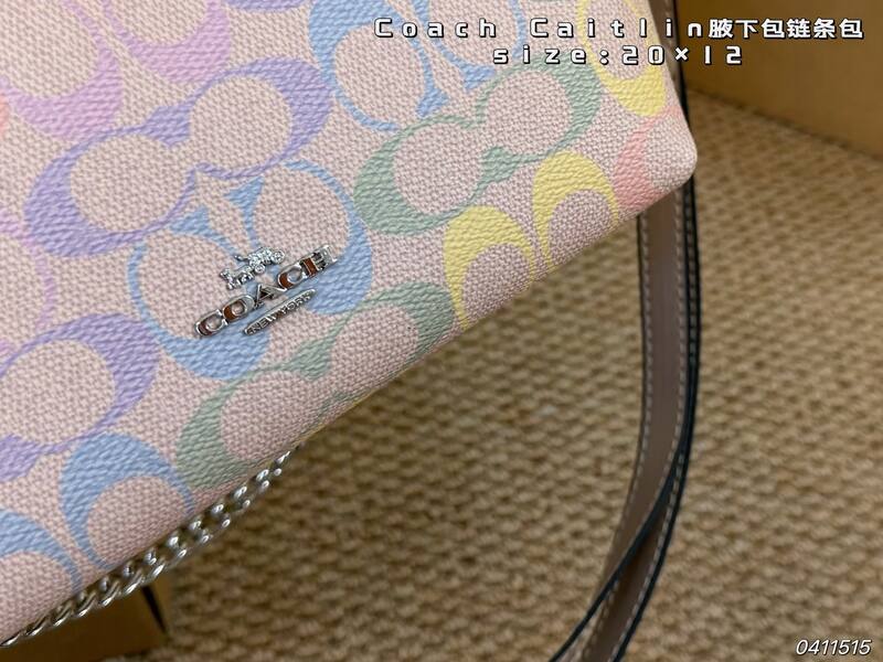 Coach Caitlin Pastel rainbow signature monogram on pink base crossbody — Premium Replica