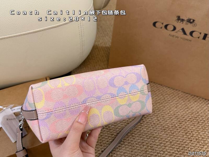 Coach Caitlin Pastel rainbow signature monogram on pink base crossbody — Premium Replica