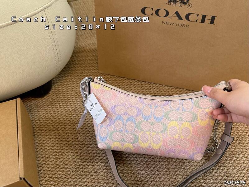 Coach Caitlin Pastel rainbow signature monogram on pink base crossbody — Premium Replica