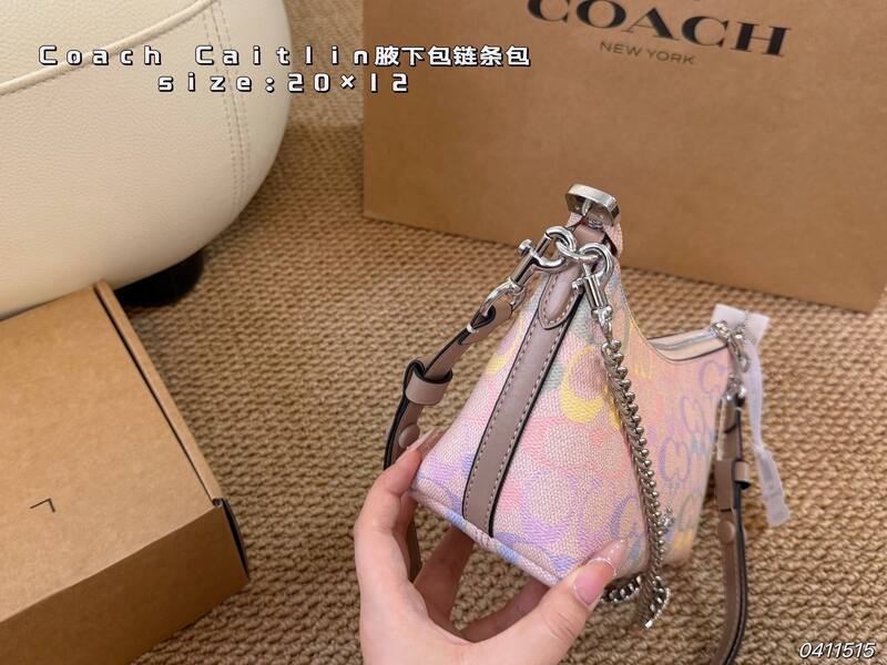 Coach Caitlin Pastel rainbow signature monogram on pink base crossbody — Premium Replica