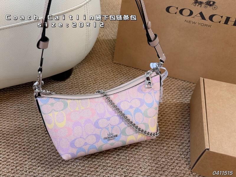 Coach Caitlin Pastel rainbow signature monogram on pink base crossbody — Premium Replica