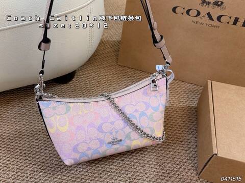 Coach Caitlin Pastel rainbow signature monogram on pink base 20x12cm crossbody Premium Replica