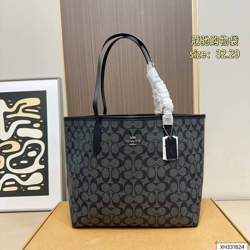 Coach City Tote Signature Canvas Black/Brown tote — 1:1 Replica