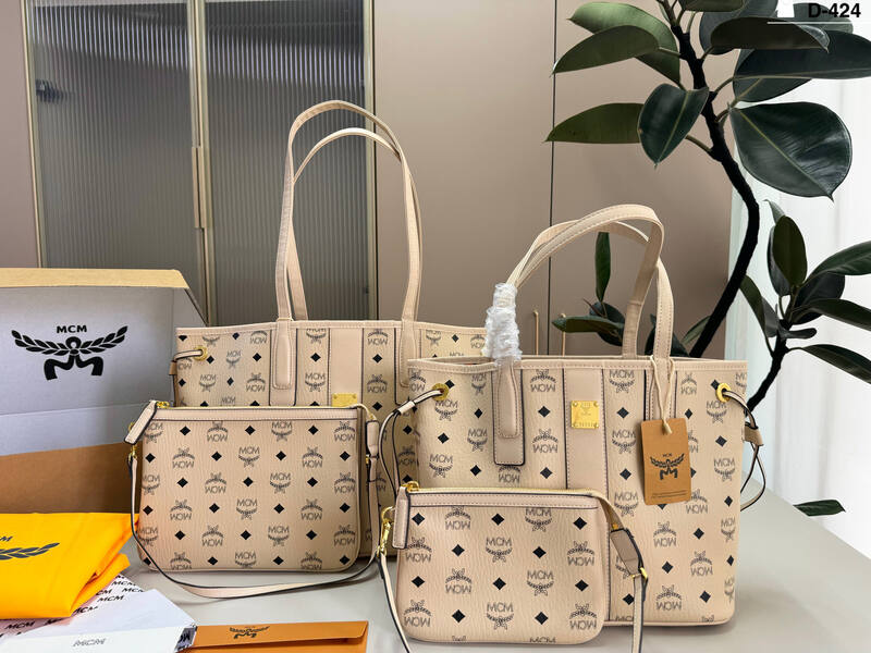 MCM Toni Monogram Pink / Monogram Beige 26x21x12cm tote bag — AAA Quality Replica