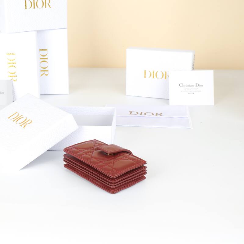 Dior S0074ONMJ Burgundy Cannage lambskin card holder — AAA Quality Replica