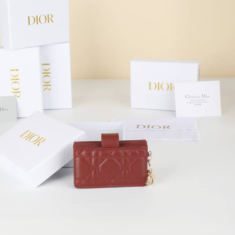 Dior S0074ONMJ Burgundy Cannage lambskin card holder — AAA Quality Replica