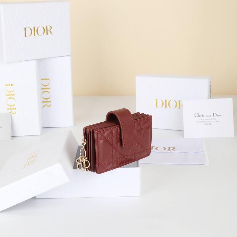 Dior S0074ONMJ Burgundy Cannage lambskin card holder — AAA Quality Replica