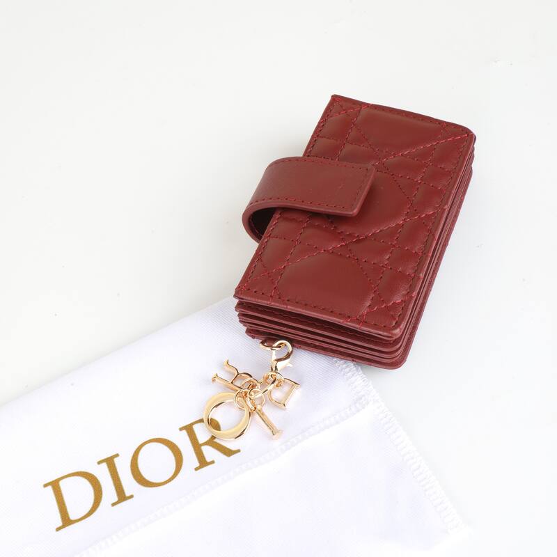 Dior S0074ONMJ Burgundy Cannage lambskin card holder — AAA Quality Replica