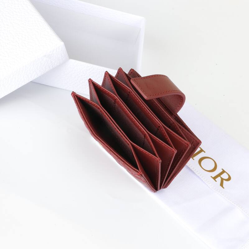 Dior S0074ONMJ Burgundy Cannage lambskin card holder — AAA Quality Replica
