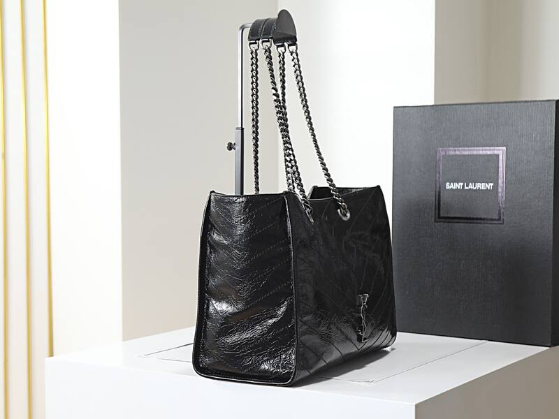 Saint Laurent Niki Shopping Tote Black crinkled leather — Premium Replica