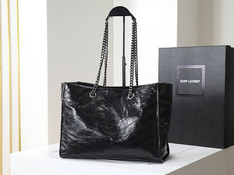 Saint Laurent Niki Shopping Tote Black crinkled leather — Premium Replica