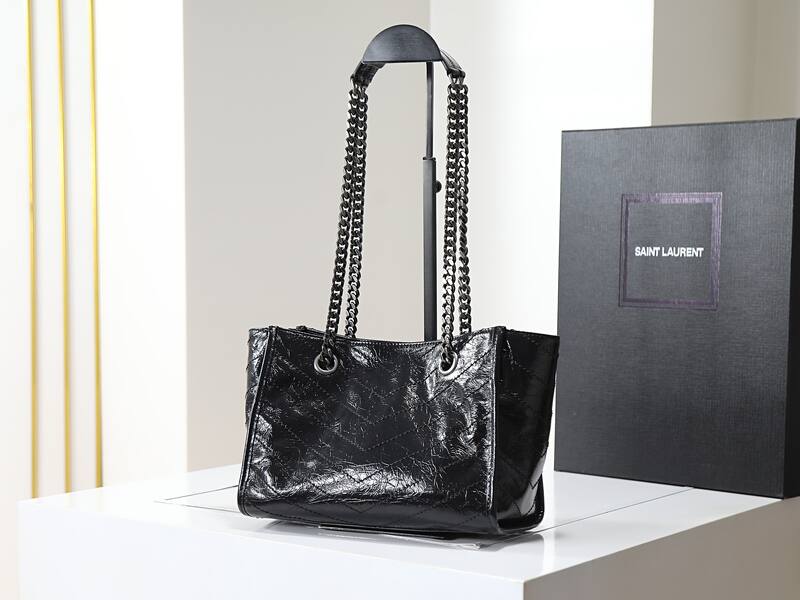 Saint Laurent Niki Black crinkled patent shoulder — AAA Quality Replica