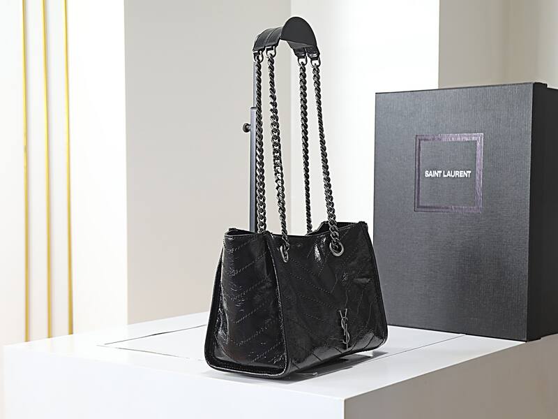 Saint Laurent Niki Black crinkled patent shoulder — AAA Quality Replica