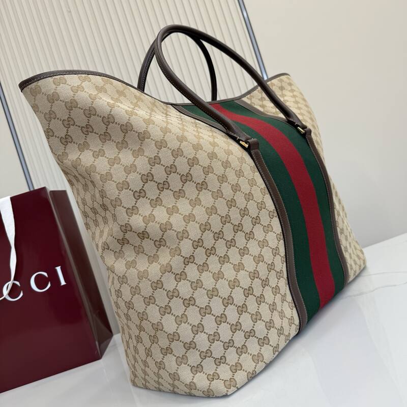Gucci Ophidia tote Beige Ebony GG Supreme with green and red Web — AAA Quality Replica