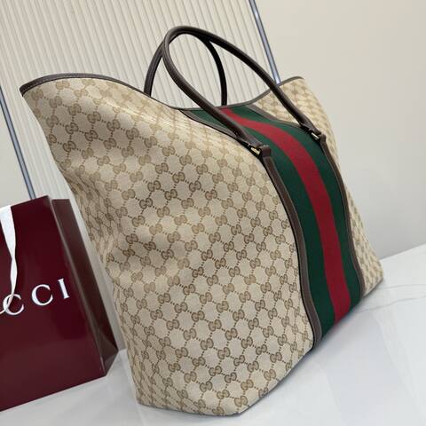 Gucci Ophidia tote Beige Ebony GG Supreme with green and red Web AAA Quality Replica