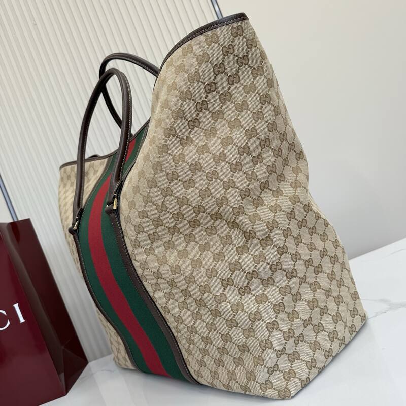 Gucci Ophidia tote Beige Ebony GG Supreme with green and red Web — AAA Quality Replica