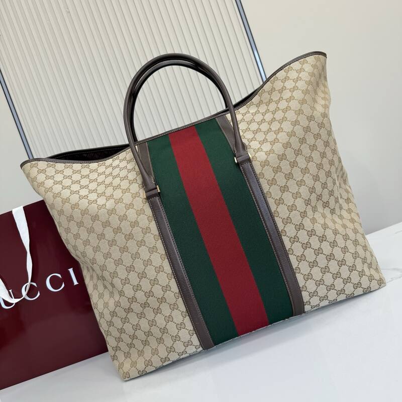 Gucci Ophidia tote Beige Ebony GG Supreme with green and red Web — AAA Quality Replica