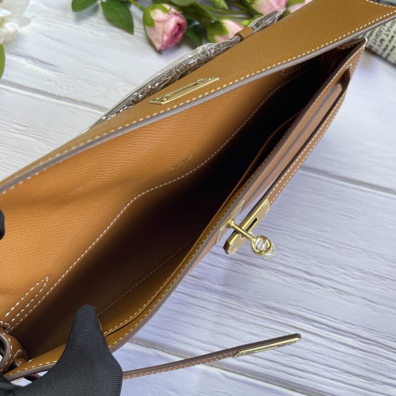 Hermes Kelly Cut Gold brown Epsom 31 evening — Premium Replica