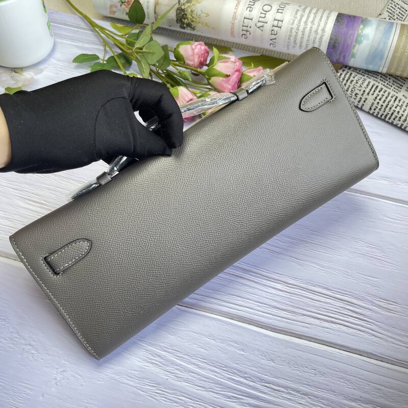 Hermes Kelly Cut Gray Epsom leather 31 evening — AAA Quality Replica