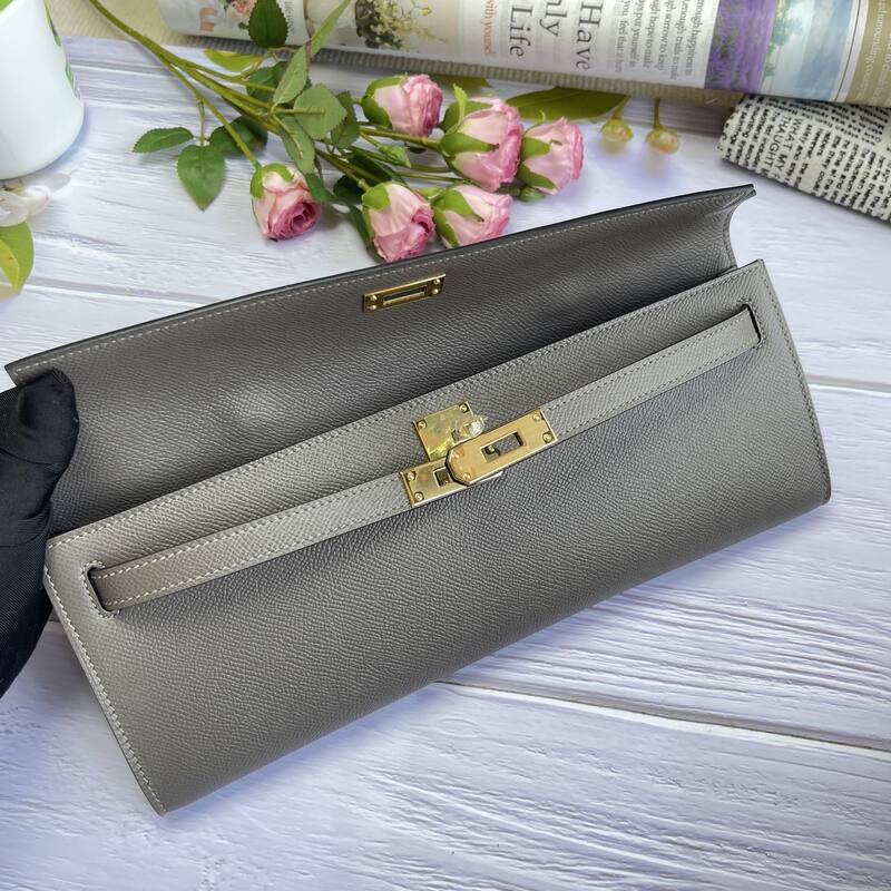 Hermes Kelly Cut Gray Epsom leather 31 evening — AAA Quality Replica