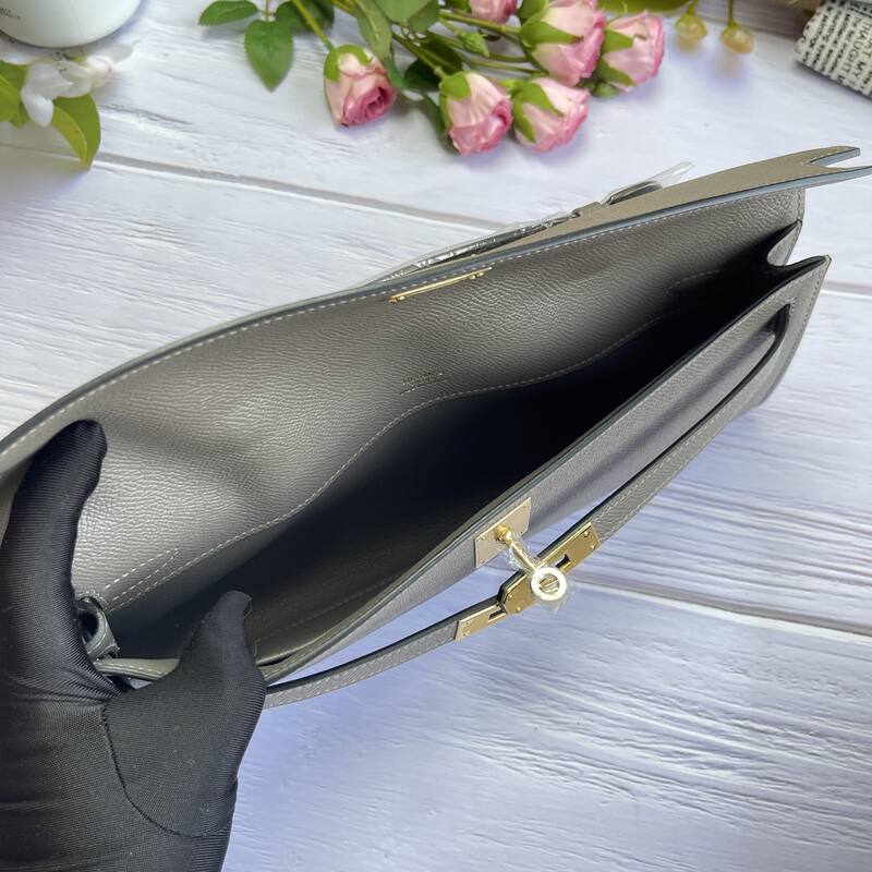 Hermes Kelly Cut Gray Epsom leather 31 evening — AAA Quality Replica