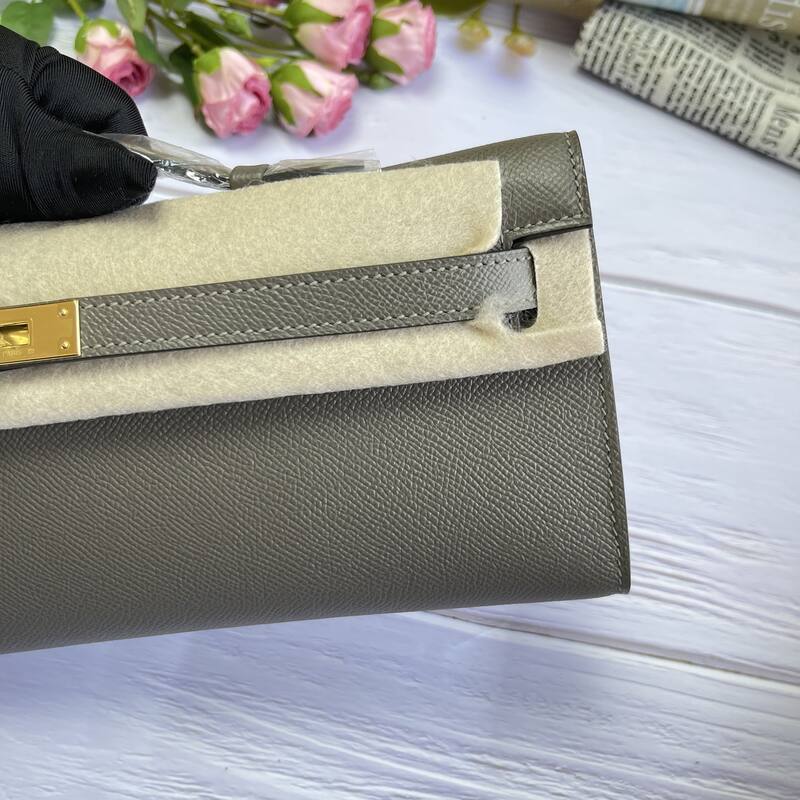 Hermes Kelly Cut Gray Epsom leather 31 evening — AAA Quality Replica