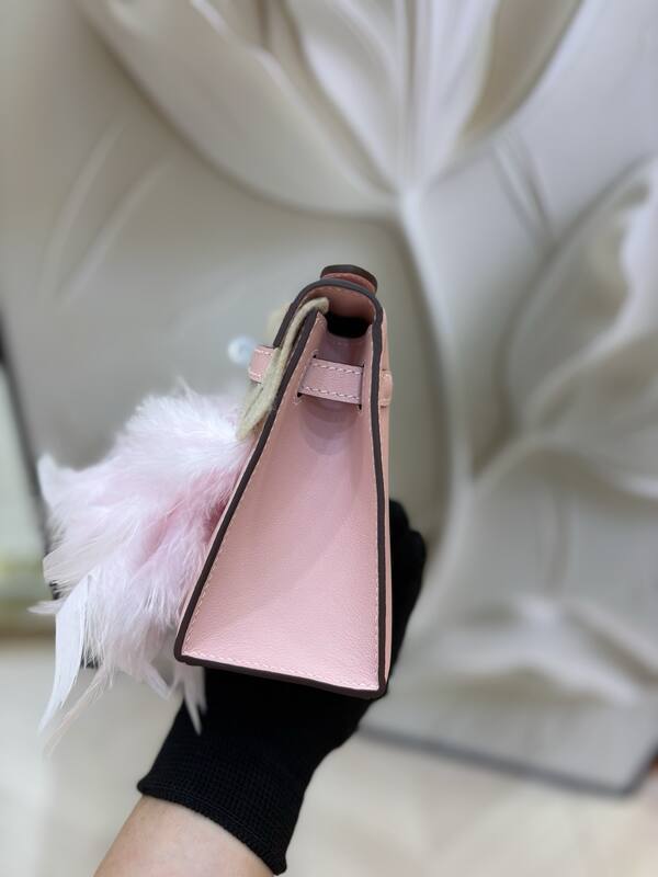 Hermes Kelly Pink Beige Feather mini evening — AAA Quality Replica