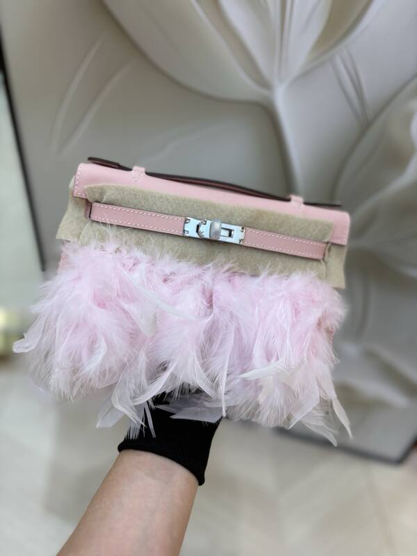 Hermes Kelly Pink Beige Feather mini evening — AAA Quality Replica