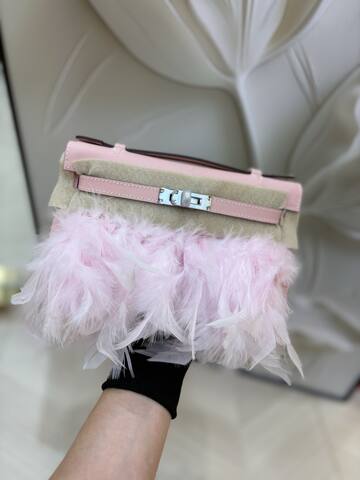 Hermes Kelly Pink Beige Feather mini evening AAA Quality Replica