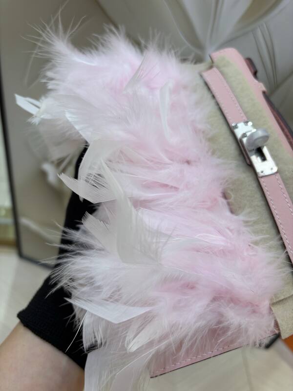 Hermes Kelly Pink Beige Feather mini evening — AAA Quality Replica