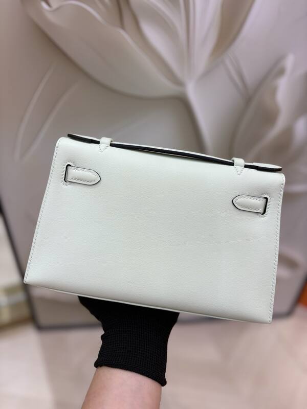 Hermes Kelly White Beige with Mint Feather Trim evening — Top Quality Replica