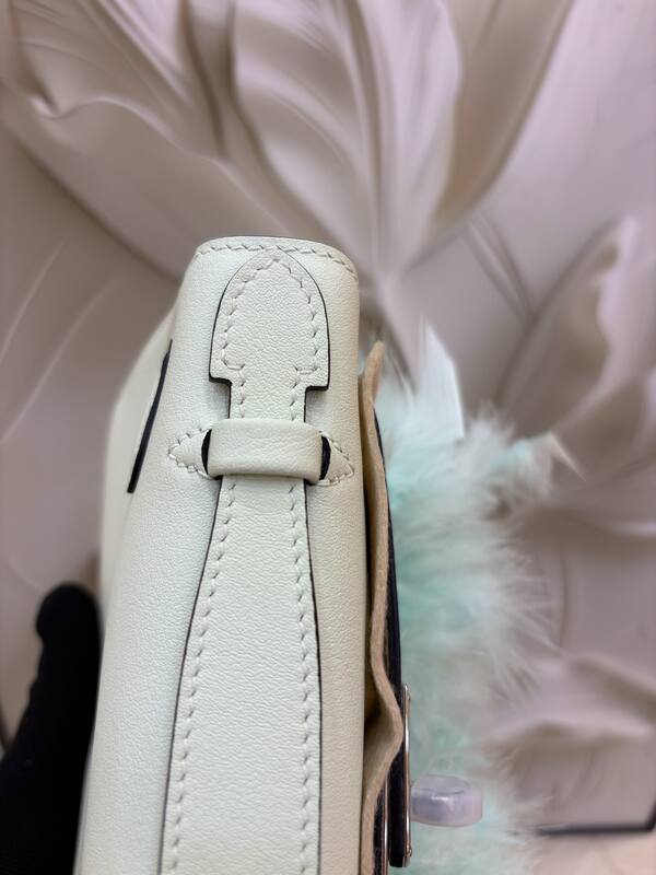 Hermes Kelly White Beige with Mint Feather Trim evening — Top Quality Replica