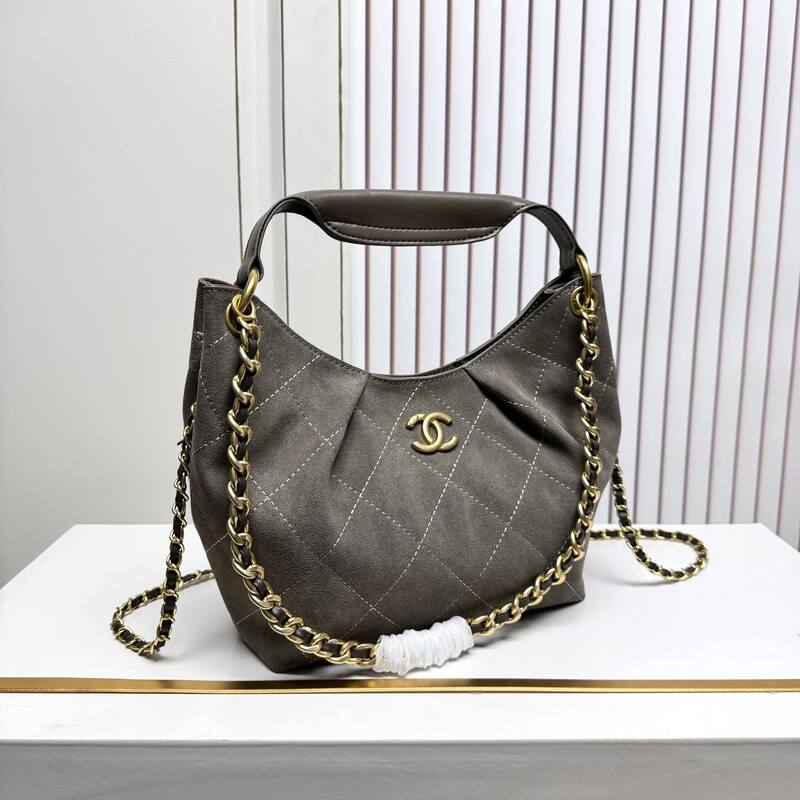 Chanel Hobo Taupe suede shoulder — Premium Replica
