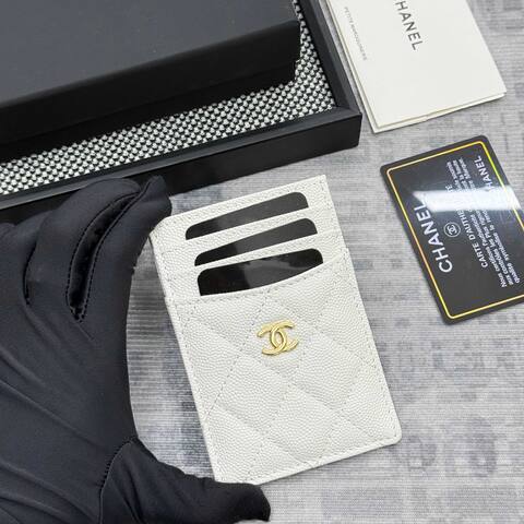 Chanel White caviar leather card holder Premium Replica