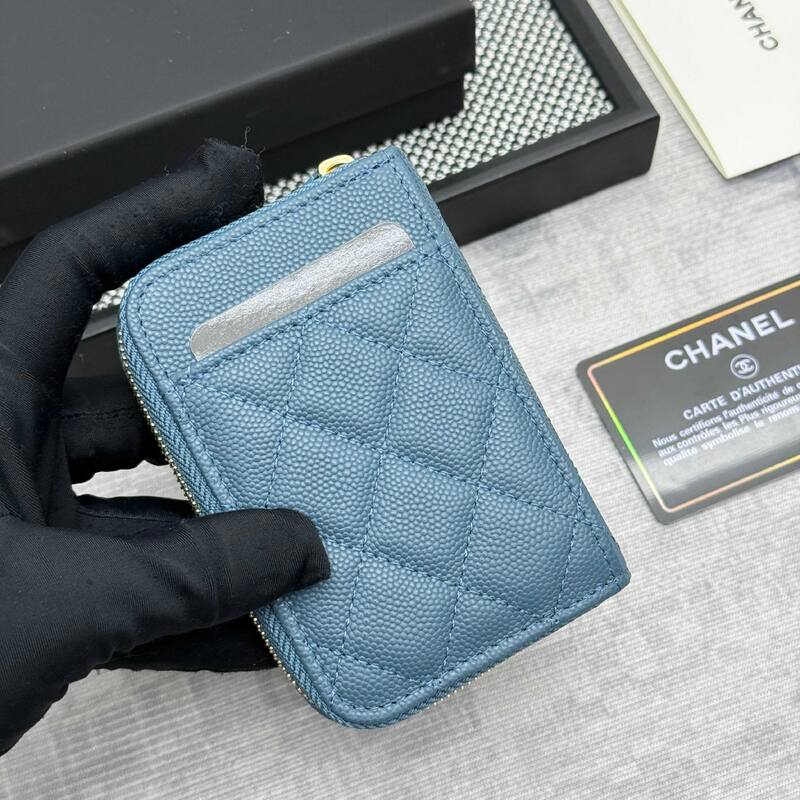 Chanel Blue caviar quilted leather card holder — 1:1 Replica
