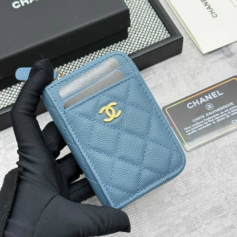 Chanel Blue caviar quilted leather card holder — 1:1 Replica