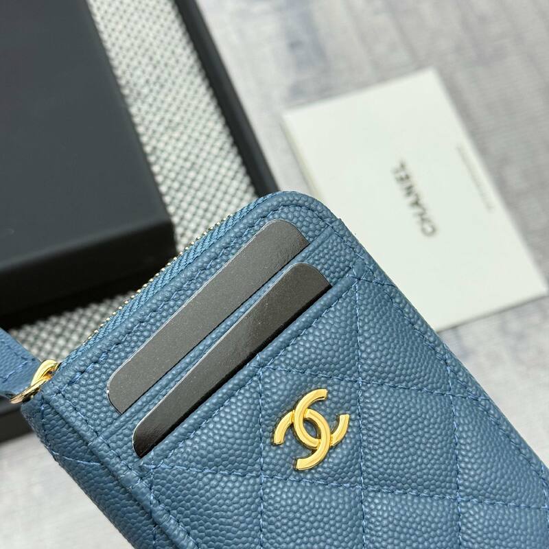 Chanel Blue caviar quilted leather card holder — 1:1 Replica