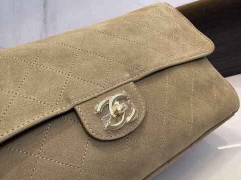 Chanel Classic Flap Beige suede shoulder 1 1 Replica