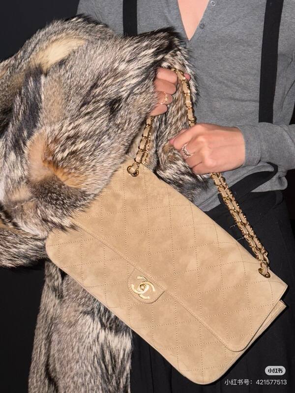 Chanel Classic Flap Beige suede shoulder — Premium Replica