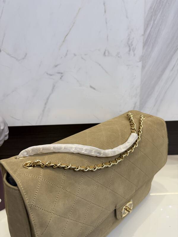 Chanel Flap Bag Beige suede shoulder — Premium Replica