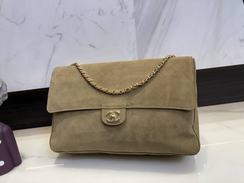 Chanel Flap Bag Beige suede shoulder — Premium Replica