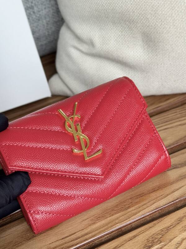 Saint Laurent Monogram Compact Tri-Fold Wallet Red everyday — Top Quality Replica