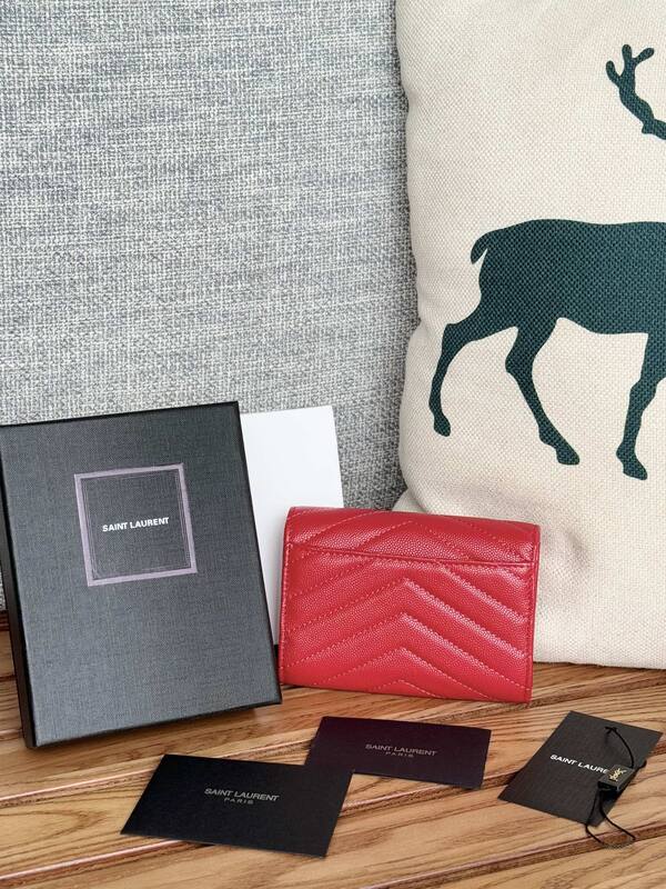 Saint Laurent Monogram Compact Tri-Fold Wallet Red everyday — Top Quality Replica
