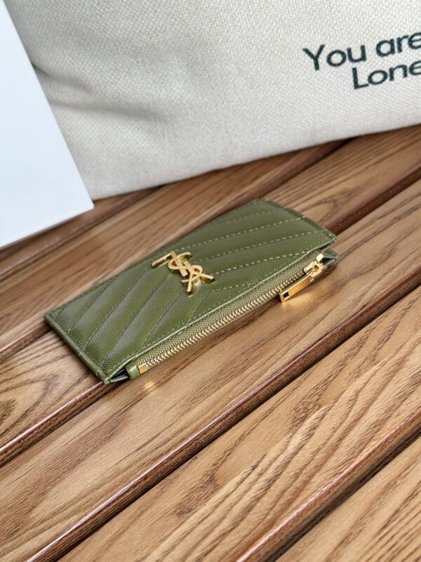 Saint Laurent Monogram Fragments Zipped Card Case Olive Green everyday — Top Quality Replica