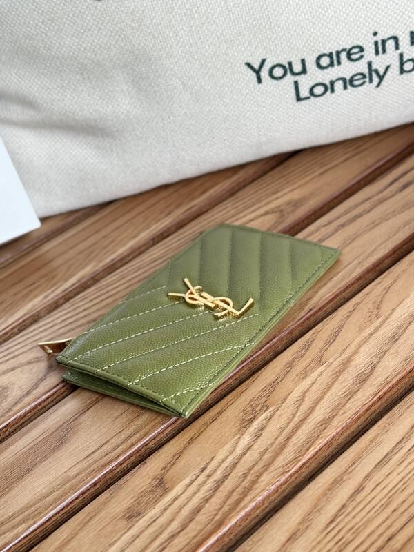 Saint Laurent Monogram Fragments Zipped Card Case Olive Green everyday — Top Quality Replica
