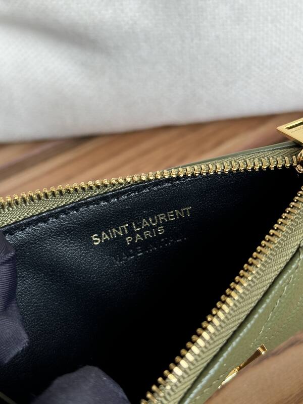 Saint Laurent Monogram Fragments Zipped Card Case Olive Green everyday — Top Quality Replica