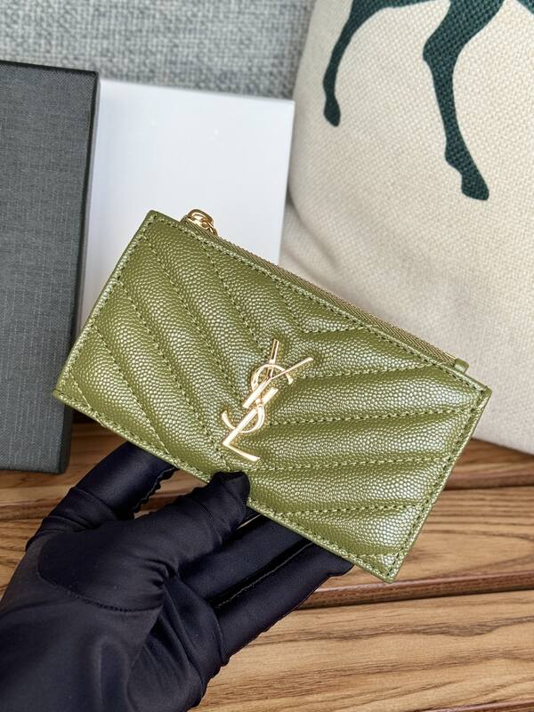 Saint Laurent Monogram Fragments Zipped Card Case Olive Green everyday — Top Quality Replica