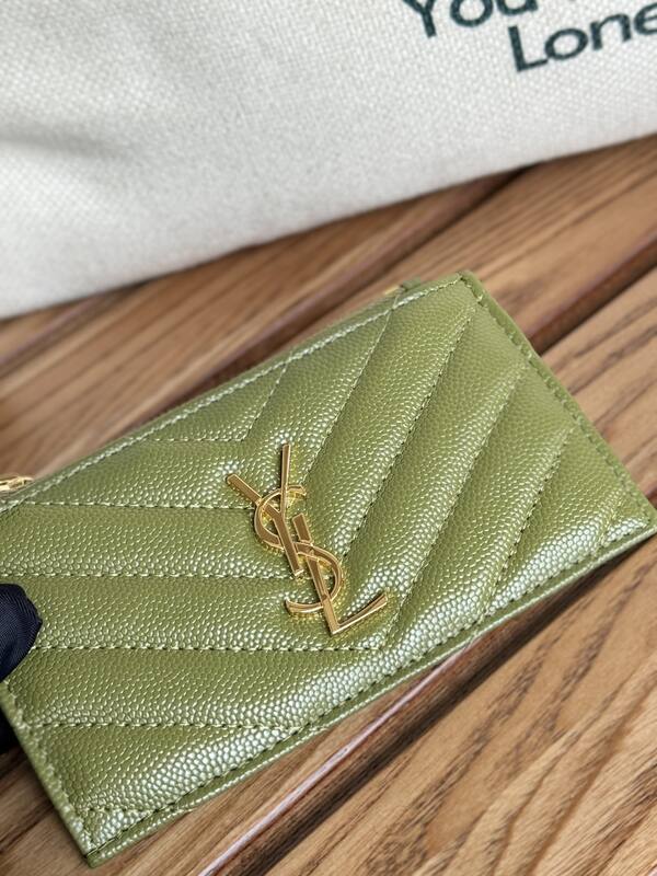 Saint Laurent Monogram Fragments Zipped Card Case Olive Green everyday — Top Quality Replica