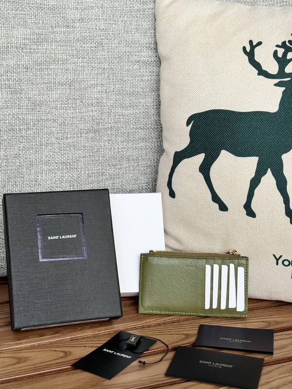 Saint Laurent Monogram Fragments Zipped Card Case Olive Green everyday — Top Quality Replica